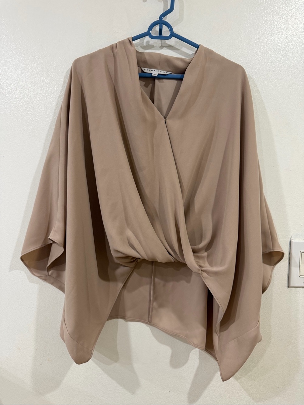 Trina Turk Taupe Draped Twist-Front Blouse